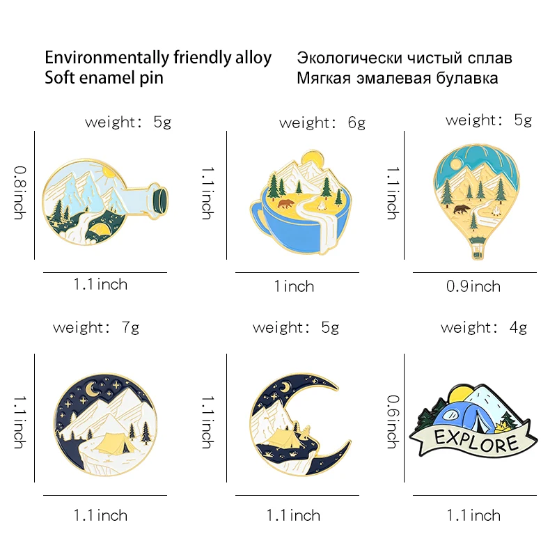 Landscape Enamel Pins Moon Hot Air Balloon Shape Mountain River Explore Brooche Backpack Badges Gift For Women Men Custom Jewely
Landscape Enamel Pins Moon Hot Air Balloon Shape Mountain River Explore Brooche Backpack Badges Gift For Women Men Custom Jewely