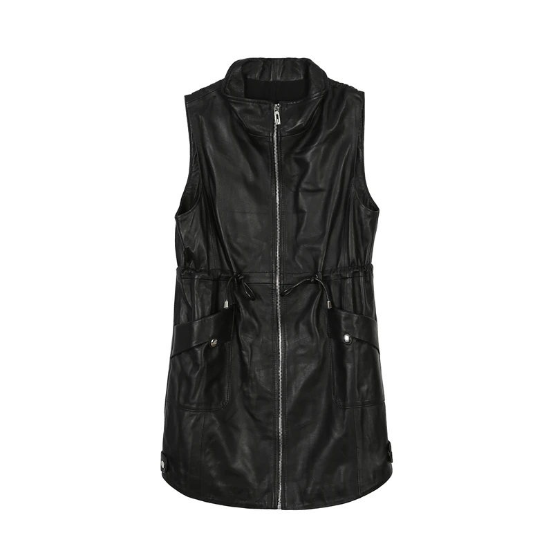 Waistcoat Women Mid-Length Autumn Genuine Leather Lapel Zipper Pockets Drawstring Female Sheepskin Vest Black Sleeveless Jacket
Waistcoat Women Mid-Length Autumn Genuine Leather Lapel Zipper Pockets Drawstring Female Sheepskin Vest Black Sleeveless Jacket