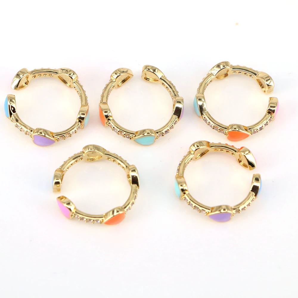 

10Pcs New Gold-Color Fashion Simple Rainbow Enamel Neon Heart Cz Zircon Golden Stacking Rings for Women Ladies.
