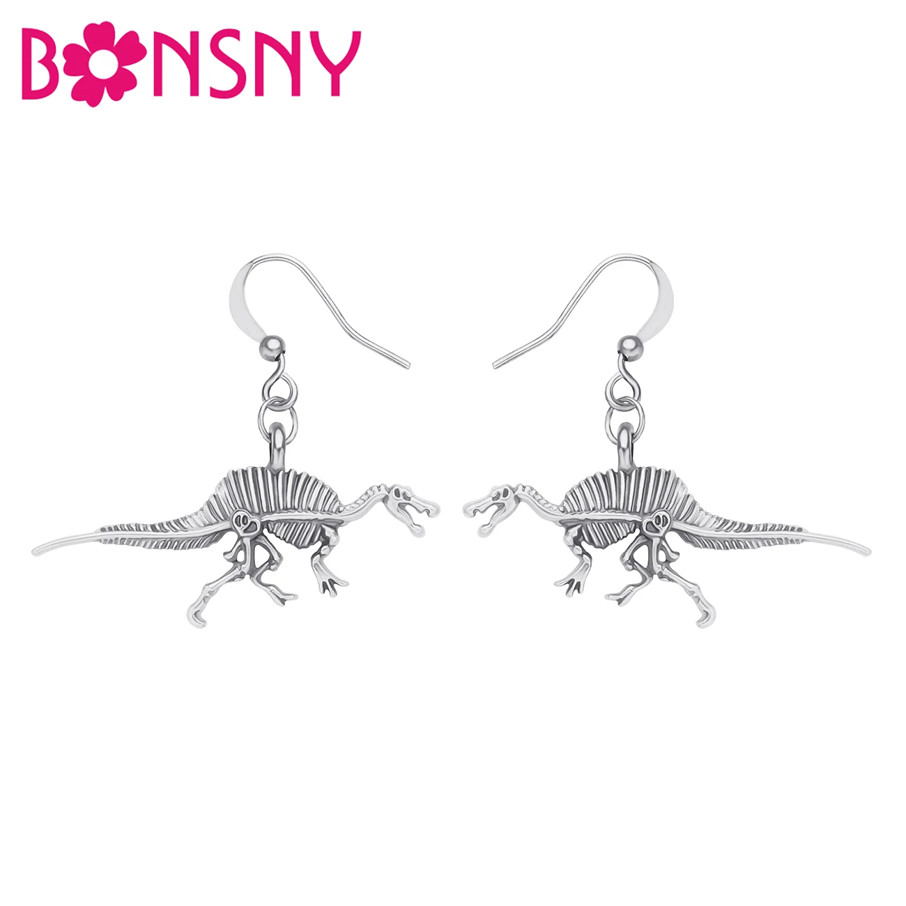 

BONSNY Halloween Antique Gold Plated Skeleton Dinosaur Earrings Long Drop Dangle Novelty Jewelry For Women Girls Teens Gift