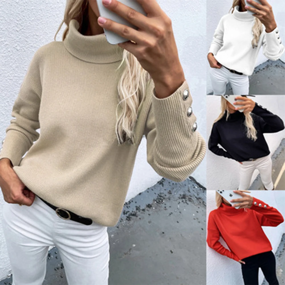 basic Turtleneck Women Elasticity Sweaters autumn Winter Tops Slim Women buttons Pullover Knitted Sweater Jumper Soft Warm Pull
basic Turtleneck Women Elasticity Sweaters autumn Winter Tops Slim Women buttons Pullover Knitted Sweater Jumper Soft Warm Pull