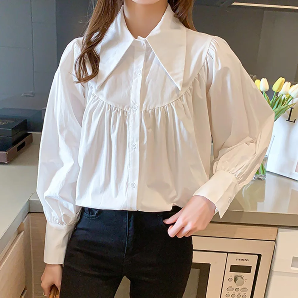2021 Lantern Sleeve Women's Shirt Korean Style 2021 Fashion Office Top Blouse Women Peter Pan Collar White Clothes Female
2021 Lantern Sleeve Women's Shirt Korean Style 2021 Fashion Office Top Blouse Women Peter Pan Collar White Clothes Female