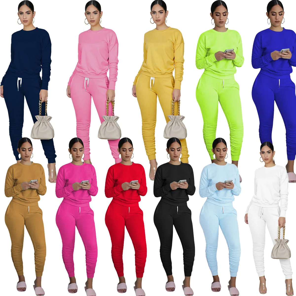 Thicker version of European and American solid color pleated sweatpants suit two-piece with pockets
Thicker version of European and American solid color pleated sweatpants suit two-piece with pockets