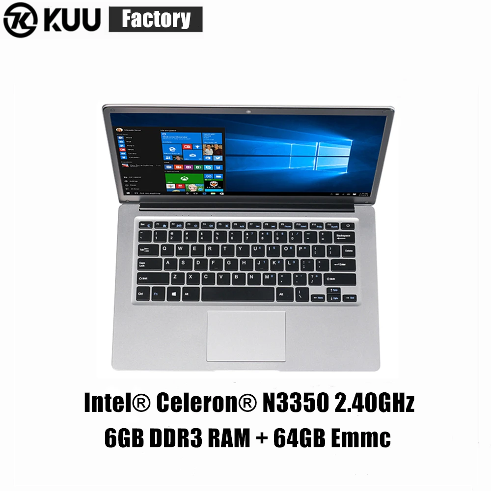 KUU 14 1 дюймовый ноутбук с четырёхъядерным процессором Intel N3350 ОЗУ 6 ГБ DDR3 64