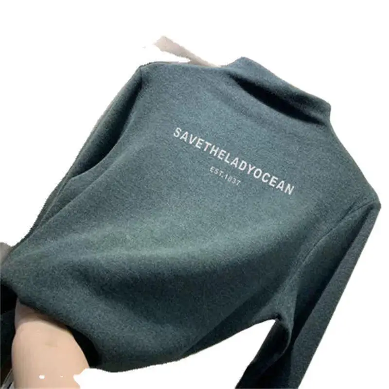 Derong half high collar bottomed shirt for women in autumn and winter with beige Plush matted Yang ion long sleeve T-shirt 
Derong half high collar bottomed shirt for women in autumn and winter with beige Plush matted Yang ion long sleeve T-shirt