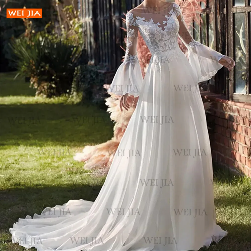 Boho White Wedding Dresses 2021 A Line Backless Vestido De Noiva Chiffon Appliques Lace Bride Gowns Custom Made robe de mariée
Boho White Wedding Dresses 2021 A Line Backless Vestido De Noiva Chiffon Appliques Lace Bride Gowns Custom Made robe de mariée
