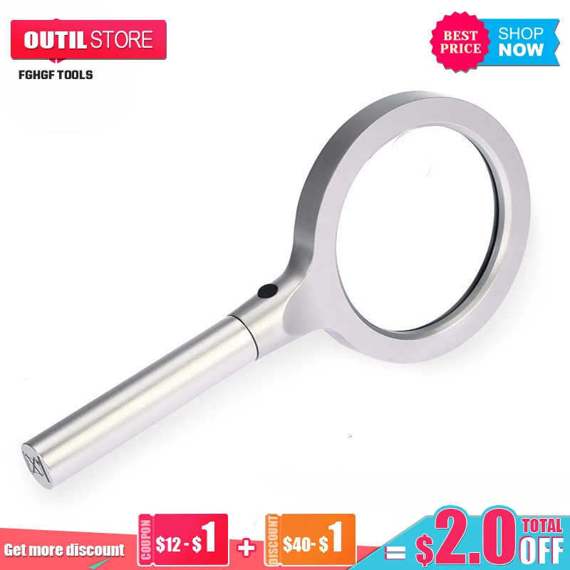 FGHGF 5-10 Times Aluminum Alloy 12 Bright Lamp LED Reading Magnifying Handheld Glass Magnifier With Shockproof Cloth Bag
FGHGF 5-10 Times Aluminum Alloy 12 Bright Lamp LED Reading Magnifying Handheld Glass Magnifier With Shockproof Cloth Bag