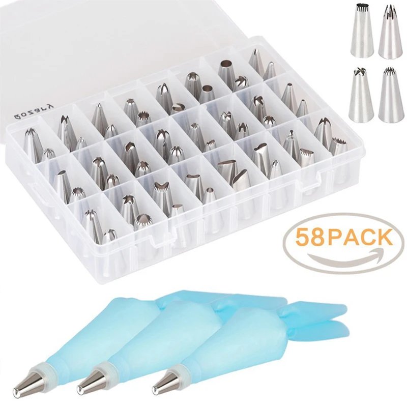 58Pcs Cake Decorating Tools Set With Storage Box Cake Decorating Supplies Kit Icing Nozzles Pastry Piping Bags Reusable
58Pcs Cake Decorating Tools Set With Storage Box Cake Decorating Supplies Kit Icing Nozzles Pastry Piping Bags Reusable