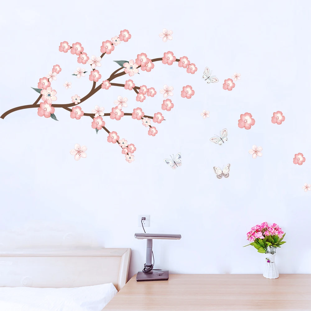 Красивые розовые цветы сливы креативные домашние настенные наклейки для детской