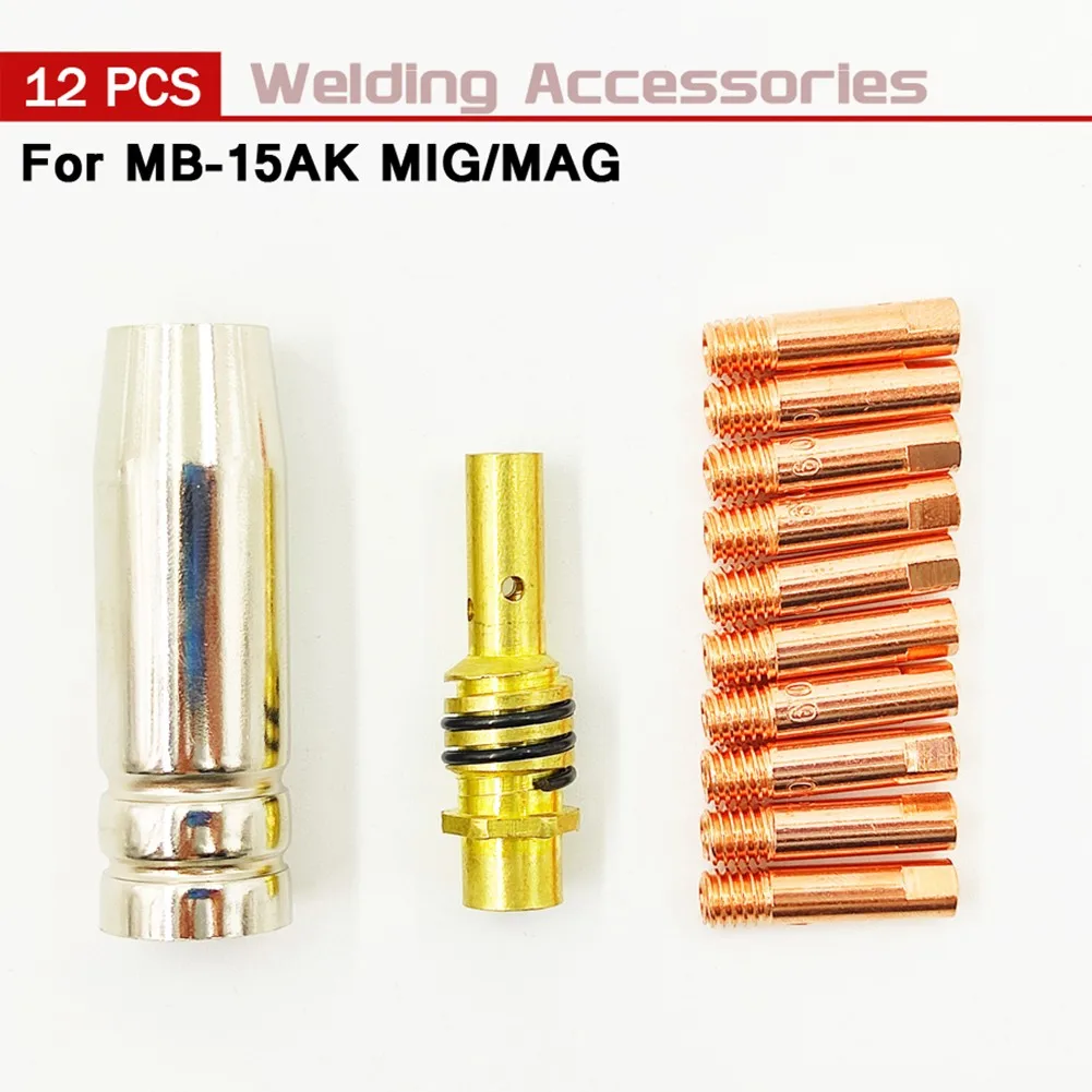 12Pcs MB-15AK MIG/MAG M6 Welding Weld Torch 0.6/0.9/1/1.2mm Contact Tips Holder Gas Nozzle Welding Accessories
12Pcs MB-15AK MIG/MAG M6 Welding Weld Torch 0.6/0.9/1/1.2mm Contact Tips Holder Gas Nozzle Welding Accessories