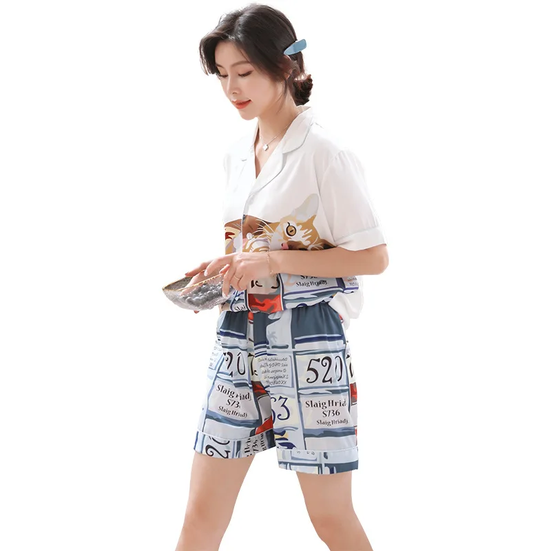 Designer Pajamas Shorts Set for Women Summer Printed Silk Pajamas Sleepwear Sets Fashion Short-sleeve Shirts Womens Home Clothes
Designer Pajamas Shorts Set for Women Summer Printed Silk Pajamas Sleepwear Sets Fashion Short-sleeve Shirts Womens Home Clothes