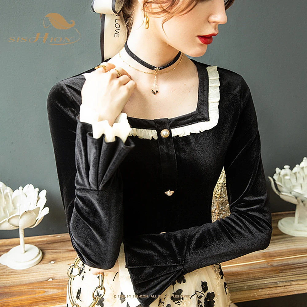 SISHION Autumn Winter Flare Sleeve Vintage Velvet Tops VD2692 Square Neck Women Ladies Elegant Retro Black T Shirts Blouses
SISHION Autumn Winter Flare Sleeve Vintage Velvet Tops VD2692 Square Neck Women Ladies Elegant Retro Black T Shirts Blouses