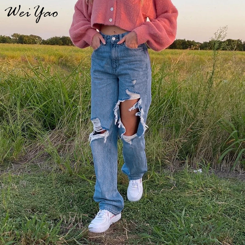 WeiYao Cut Out Distressed Straight Jeans Women Preppy Style 90s Girls' Streetwear Casual High Wais Hip Hop Baggy Denim Pants
WeiYao Cut Out Distressed Straight Jeans Women Preppy Style 90s Girls' Streetwear Casual High Wais Hip Hop Baggy Denim Pants