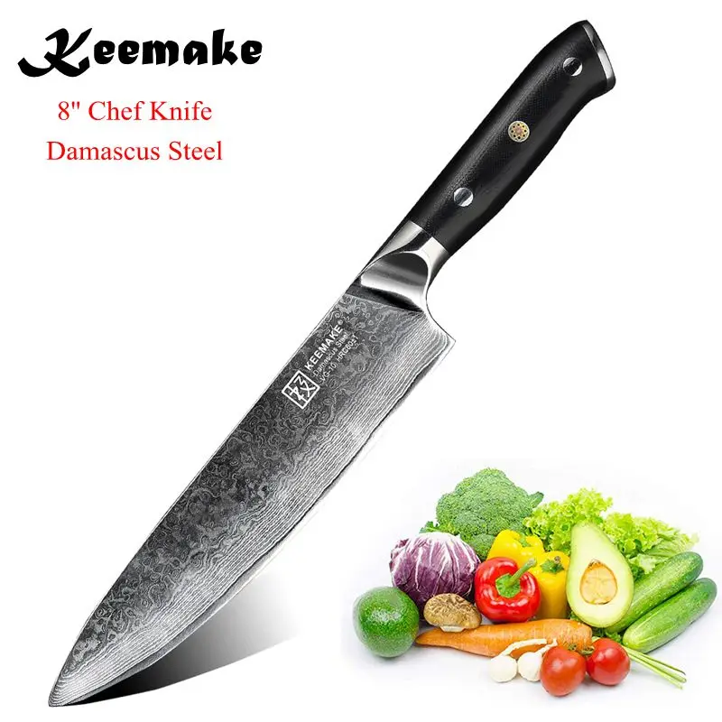 Нож шеф-повара KEEMAKE, универсальный резец сантоку из дамасской стали, японские кухонные ножи с острым лезвием из стали VG10, рукоятка G10
Нож шеф-повара KEEMAKE, универсальный резец сантоку из дамасской стали, японские кухонные ножи с острым лезвием из стали VG10, рукоятка G10