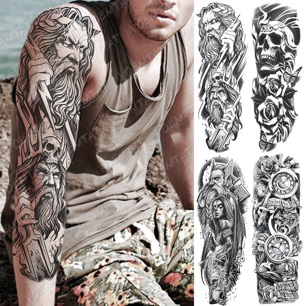 Large Arm Sleeve Tattoo God Zeus Poseidon Waterproof Temporary Tatto Sticker Lightning Skull Body Art Full Fake Tatoo Women Men
Large Arm Sleeve Tattoo God Zeus Poseidon Waterproof Temporary Tatto Sticker Lightning Skull Body Art Full Fake Tatoo Women Men