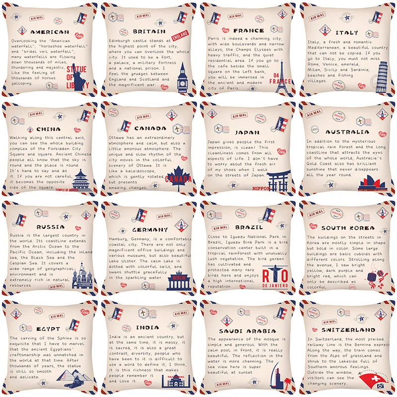 Nordic Minimalist Home Decor Pillowcase Famous Country Letters Print Cushion Cover Office Sofa Car Throw Pillow Case 45x45cm
Nordic Minimalist Home Decor Pillowcase Famous Country Letters Print Cushion Cover Office Sofa Car Throw Pillow Case 45x45cm
