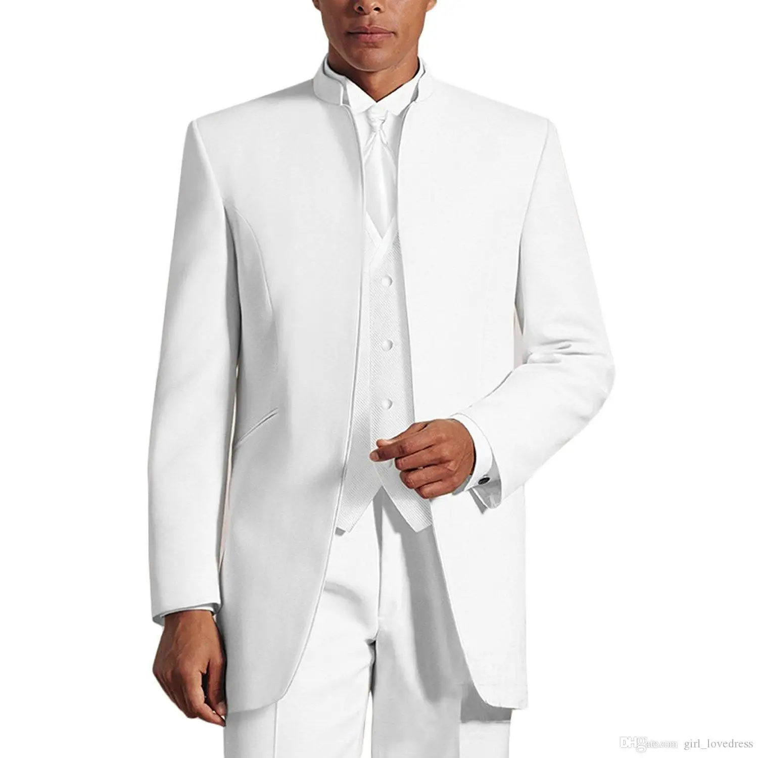 

Custom Made Groomsmen Black Groom Tuxedos Mandarin Lapel Best Men Bridegroom Wedding/Prom/Dinner Suits (Jacket+Pants+Tie+Vest)