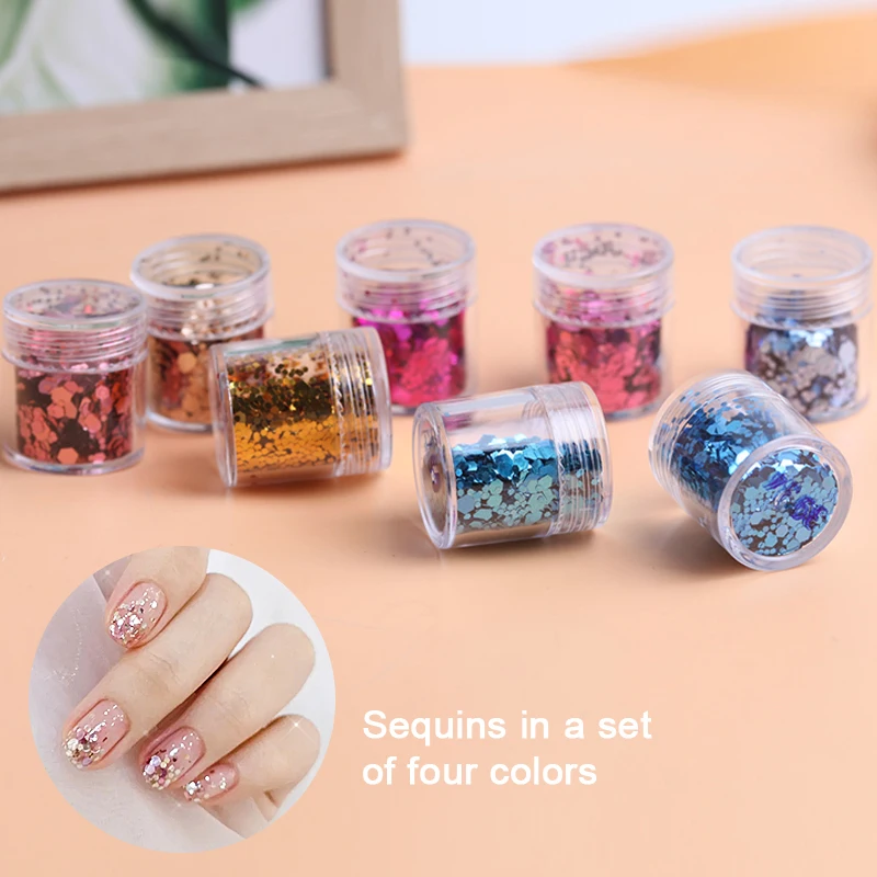 4boxes Nail Mermaid Glitter Flake DIY makeup Eyeshadow Colorful Sequins Palette Glitter gold silver Sequins Nail Art Decoration
4boxes Nail Mermaid Glitter Flake DIY makeup Eyeshadow Colorful Sequins Palette Glitter gold silver Sequins Nail Art Decoration