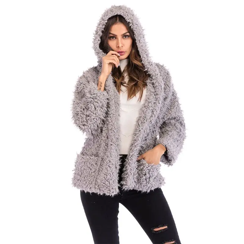 Women Winter Fuzzy Plush Hooded Jacket Open Front Thicken Faux Fleece Cardigan Coat Solid Color Long Sleeves Loose Outwear with
Women Winter Fuzzy Plush Hooded Jacket Open Front Thicken Faux Fleece Cardigan Coat Solid Color Long Sleeves Loose Outwear with