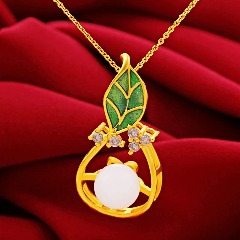 Copper Plated 24K Gold Color Pendant Sand Gold Vintage Lotus Leaf Inlaid Hetian White Jade Drop Necklace Pendant Jewelry Charm
Copper Plated 24K Gold Color Pendant Sand Gold Vintage Lotus Leaf Inlaid Hetian White Jade Drop Necklace Pendant Jewelry Charm