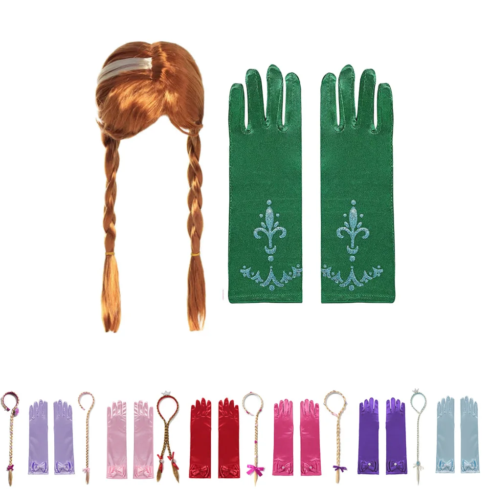 

Elsa Anna Wig Gloves Sets Tangled Braid Sleeping Beauty Accessories Belle Rella Princess Role Playing Sets