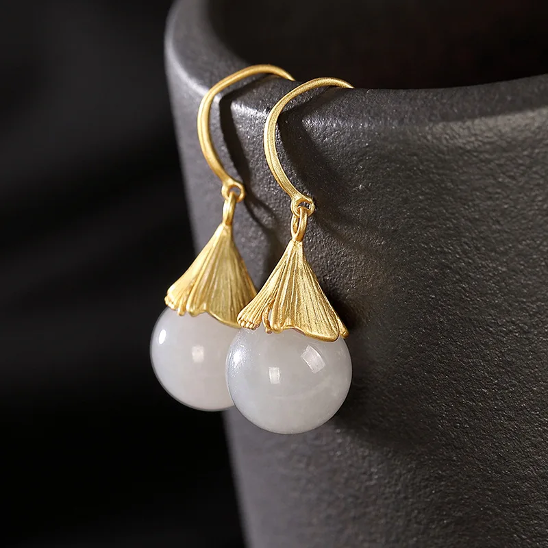 Natural 925 sterling silver gilded mosaic round beads white hetian jade earrings simple temperament women jade earrings
Natural 925 sterling silver gilded mosaic round beads white hetian jade earrings simple temperament women jade earrings