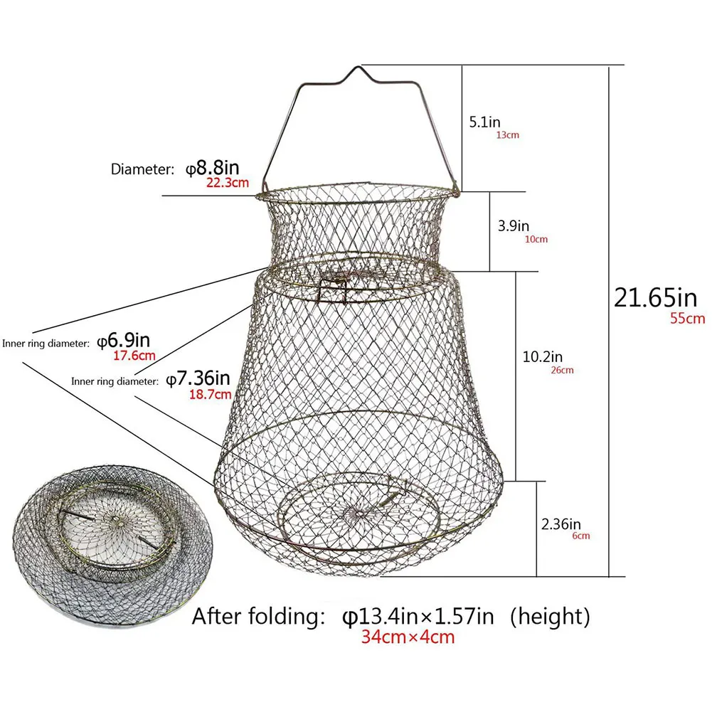 Fishing Basket Crab Net Cage Portable Foldable Steel Wire Round Metal Cage With Handle For Crayfish Lobster Fish
Fishing Basket Crab Net Cage Portable Foldable Steel Wire Round Metal Cage With Handle For Crayfish Lobster Fish