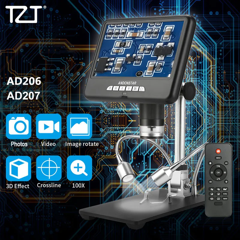 Цифровой микроскоп TZT 100X/200X 2 Мп Andonstar вращение 3D изображения с регулируемым