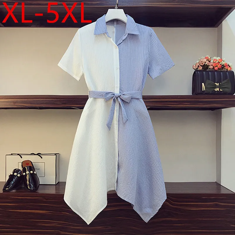 5XL Fit Weight 100KG Plus Size Dresses For Women 2021 Summer New Short Sleeve Striped Patchwork Sashes Large Casual Shirt Dress
5XL Fit Weight 100KG Plus Size Dresses For Women 2021 Summer New Short Sleeve Striped Patchwork Sashes Large Casual Shirt Dress