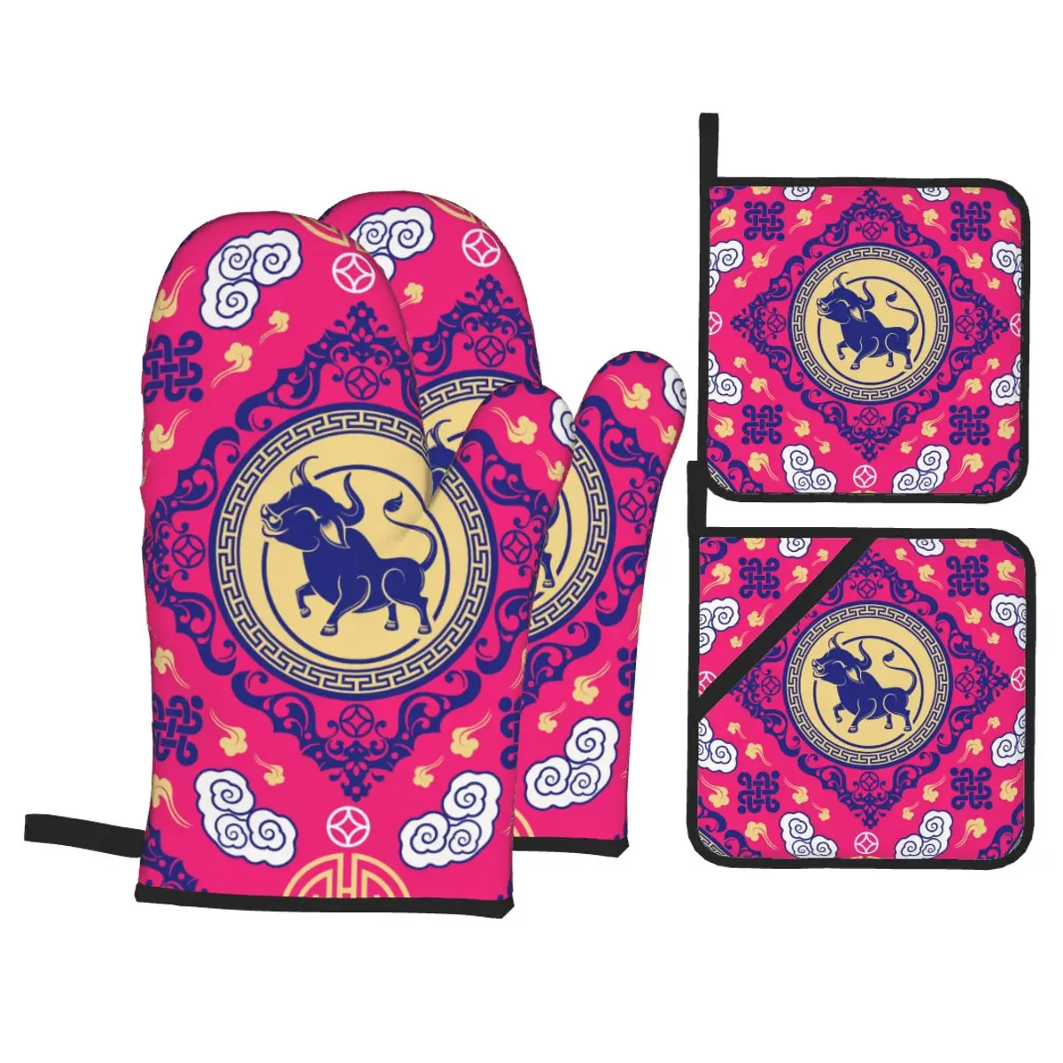 4pcs Kitchen Gloves Insulation Pad Asian Zodiac Ox Sign Cooking Microwave Gloves Baking BBQ Oven Potholders Oven Mitts
4pcs Kitchen Gloves Insulation Pad Asian Zodiac Ox Sign Cooking Microwave Gloves Baking BBQ Oven Potholders Oven Mitts