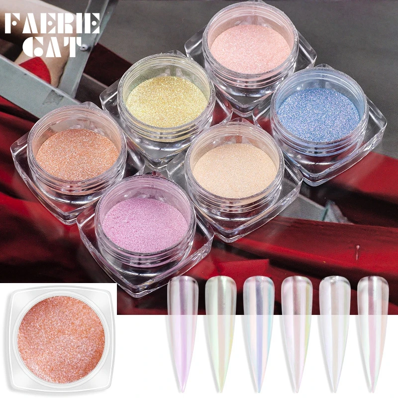 

6pcs Nail Neon Glitter Shimmer Mirror Mermaid Dipping Powder Aurora Ice Transparent Nail Chrome Pigment Dust Nail Art Decoration