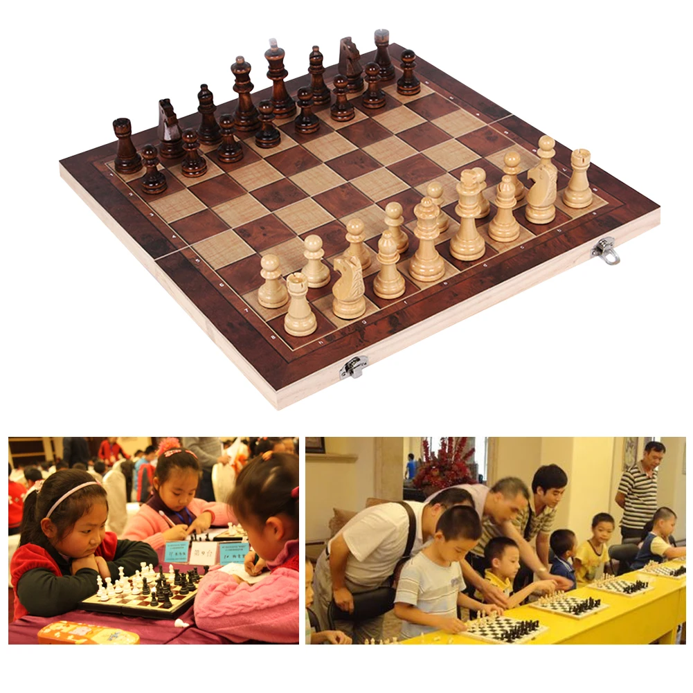 Набор деревянных шахмат 3 в 1 переносные шахматы настольная игра складная