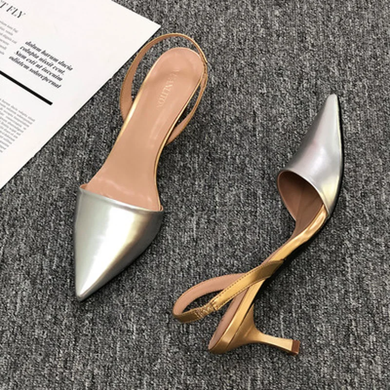 2021 Women Sandals Shoes Casual Version Pointed Bun Head Sandals Empty High Heels Simple All-Match Gold Silver Sandals 
2021 Women Sandals Shoes Casual Version Pointed Bun Head Sandals Empty High Heels Simple All-Match Gold Silver Sandals