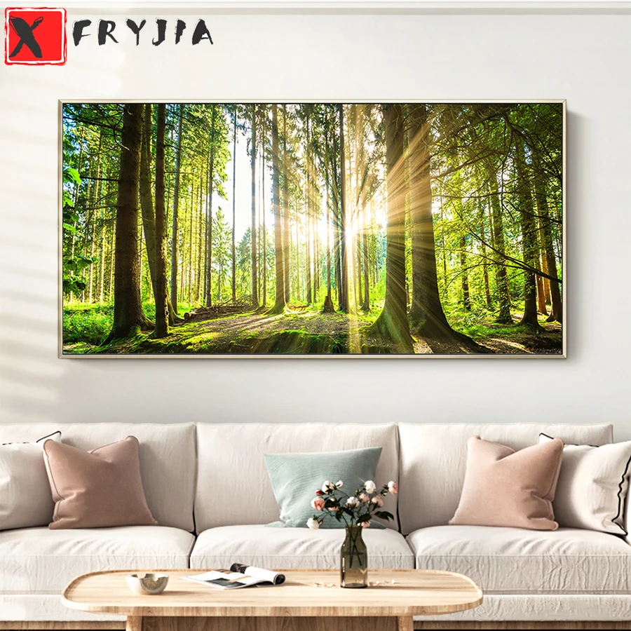 

Diamond Embroidery Natural scenery sunshine forest trees Diamond Painting Full Square round drill Mosaic Cross Stitch Wall Art