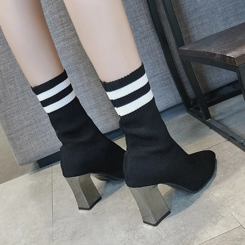 Sock Boots Women 2019 High Heel Shoes Knitting Ankle Booties Square Heels Pointed Toe Autumn Winter Fashion Ladies Casual Shoes
Sock Boots Women 2019 High Heel Shoes Knitting Ankle Booties Square Heels Pointed Toe Autumn Winter Fashion Ladies Casual Shoes