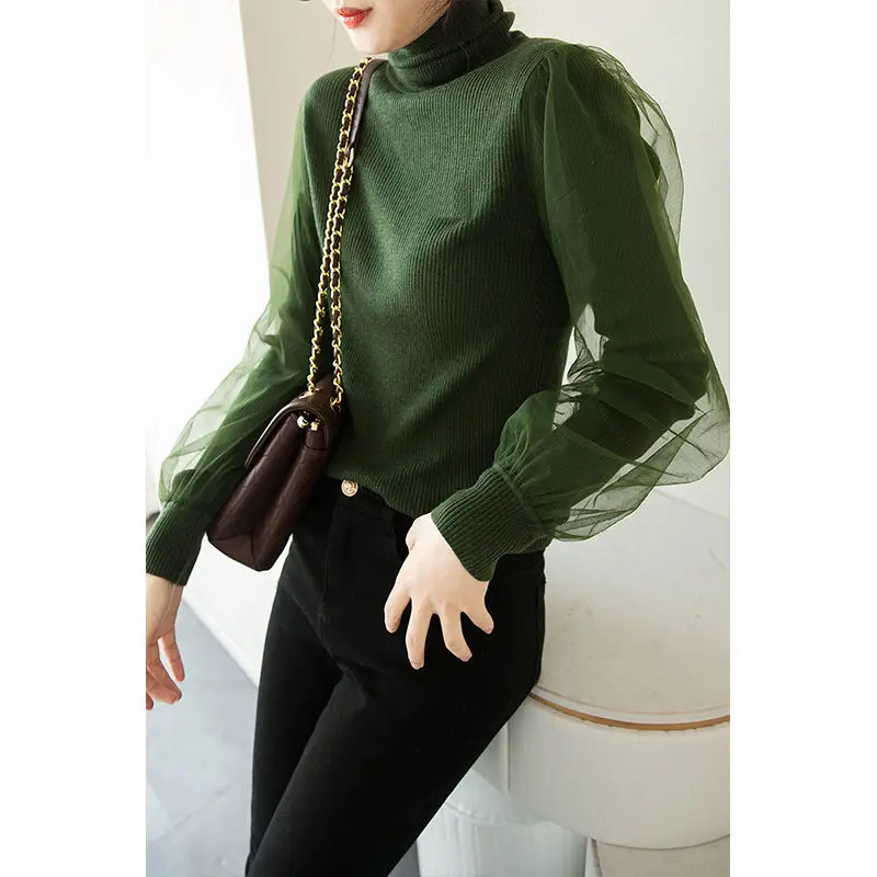 Women Sweaters And Pullovers Spring Autumn Lantern Sleeve Patchwork Mesh Turtleneck Knitted Casual Knitted Wool Sweater NS190
Women Sweaters And Pullovers Spring Autumn Lantern Sleeve Patchwork Mesh Turtleneck Knitted Casual Knitted Wool Sweater NS190