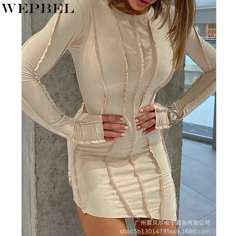WEPBEL Sexy Solid Color Dress Women's Slim-Fitting Patchwork Dress Autumn Long Sleeve O-Neck High Waist Irregular Dress
WEPBEL Sexy Solid Color Dress Women's Slim-Fitting Patchwork Dress Autumn Long Sleeve O-Neck High Waist Irregular Dress