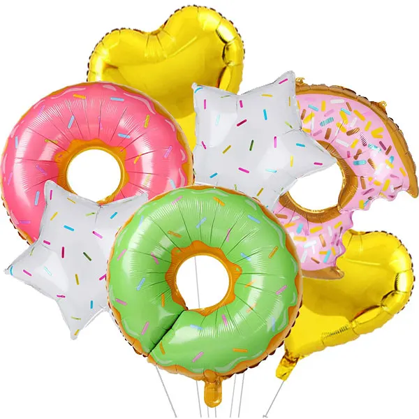 

7 PCS Big Donut And Heart Foil Balloons Large Mylar Doughnut Balloon Giant for Birthday Party Wedding Decoration Baby Shower