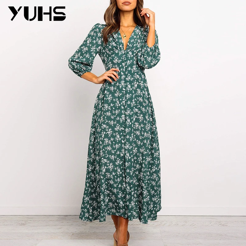 Dress Women Autumn 2021 floral boho Ruffles beach dress V-Neck midi elegant Buttons long sleeve casual Party vestidos Sundress
Dress Women Autumn 2021 floral boho Ruffles beach dress V-Neck midi elegant Buttons long sleeve casual Party vestidos Sundress