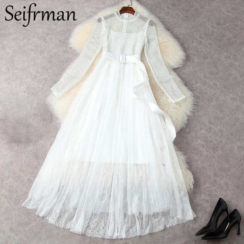 Seifrmann New 2021 Summer Women Fashion Runway Maxi Dress Long Sleeve Gorgeous Crystal Sashes White Printed Ladies Long Dresses 
Seifrmann New 2021 Summer Women Fashion Runway Maxi Dress Long Sleeve Gorgeous Crystal Sashes White Printed Ladies Long Dresses