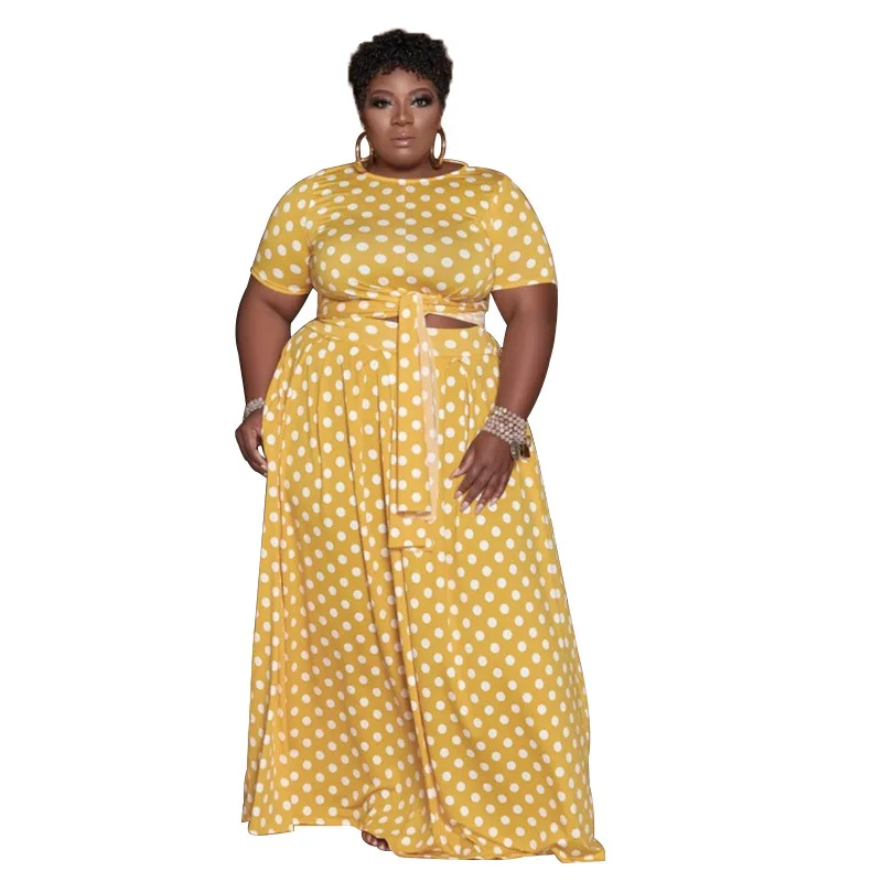 Trendy Chic Dot Printed Women Two Piece Skirts Sets Short Sleeve Top Vintage Casual Maxi Dresses Wholesale Big Size XL-5XL
Trendy Chic Dot Printed Women Two Piece Skirts Sets Short Sleeve Top Vintage Casual Maxi Dresses Wholesale Big Size XL-5XL