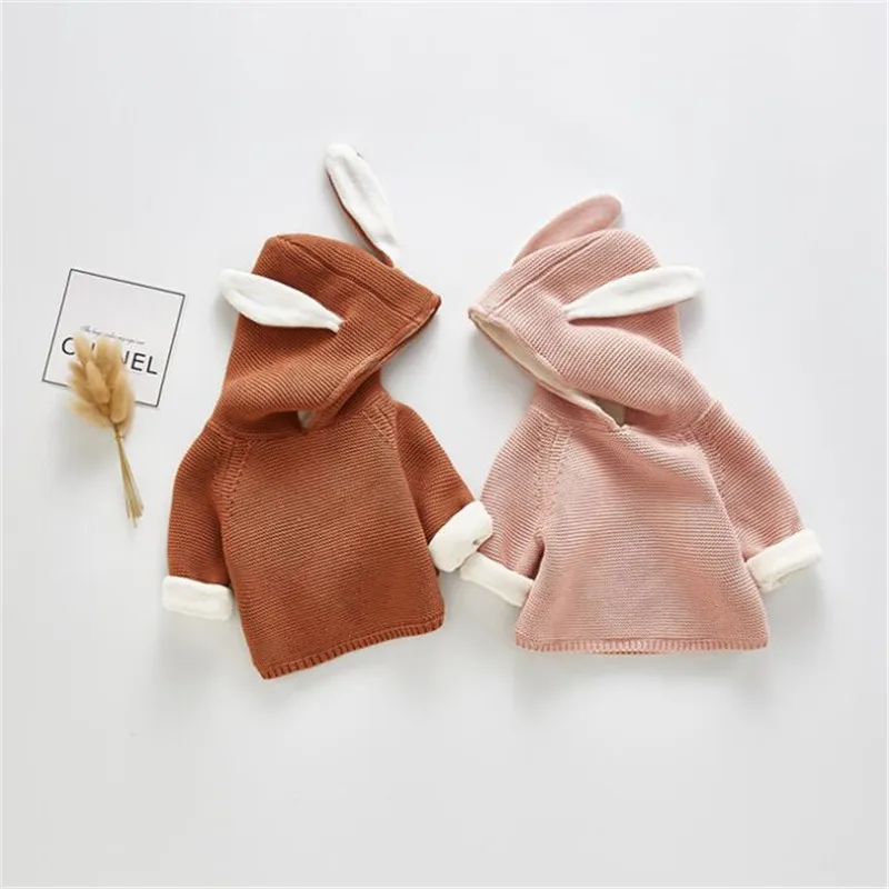 Baby Girl Sweater Hooded Rabbit Baby Girl Winter Clothes Thick Fleece Baby Costume Infant Girls Sweaters Toddler Boys Sweater