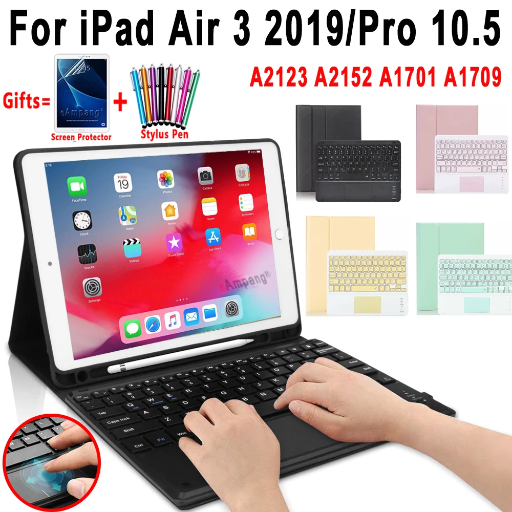Чехол с сенсорной панелью и клавиатурой для iPad Air 3 2019 Pro 10,5 3-го поколения, держатель-карандаш, кожаный силиконовый мягкий чехол с Bluetooth
Чехол с сенсорной панелью и клавиатурой для iPad Air 3 2019 Pro 10,5 3-го поколения, держатель-карандаш, кожаный силиконовый мягкий чехол с Bluetooth
