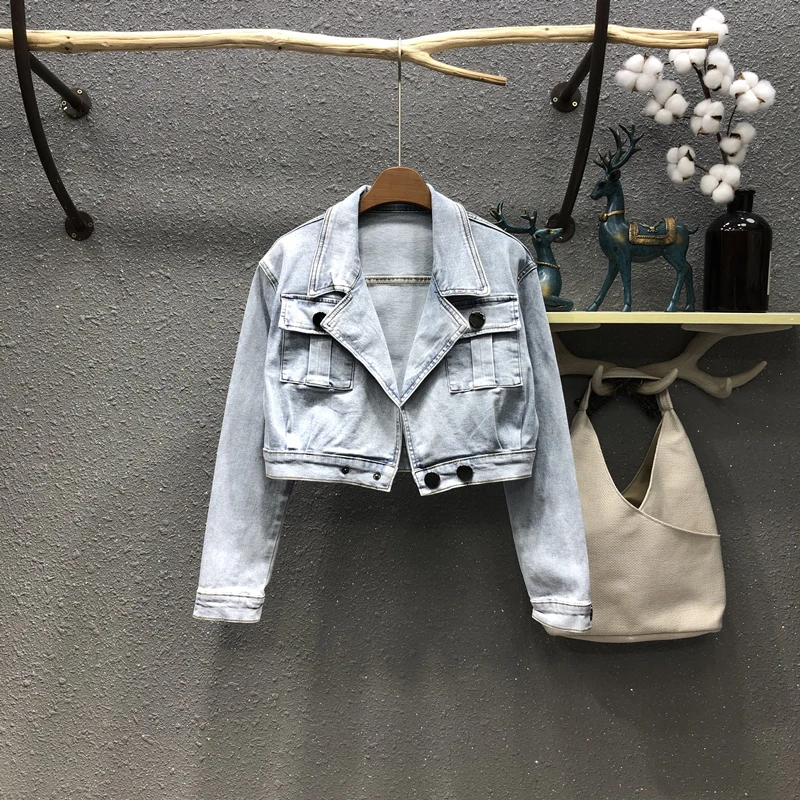 Light Blue Slim Women Denim Jackets Extra Short 2021 New Spring All-match Turn Down Collar Long Sleeve Patch Pockets Jean Coat
Light Blue Slim Women Denim Jackets Extra Short 2021 New Spring All-match Turn Down Collar Long Sleeve Patch Pockets Jean Coat