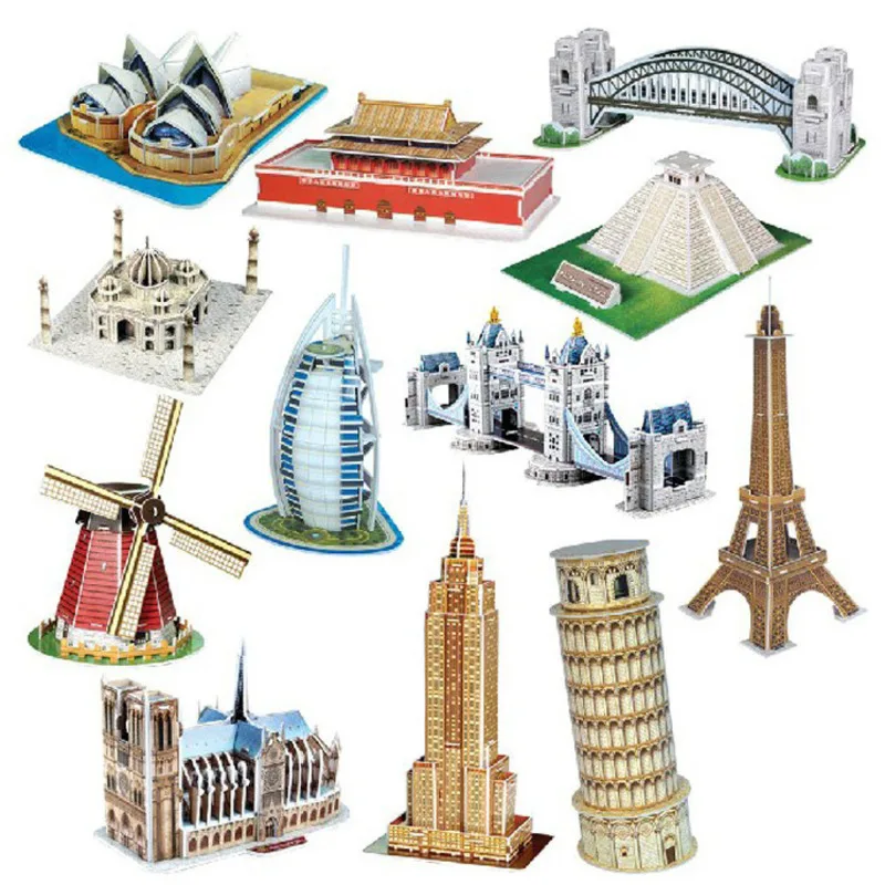 

3D Paper Puzzle Word Famous Buildings Eiffel Tower Jigsaw Assembled Model Craft DIY Educational Toys For Children Adult Gifts