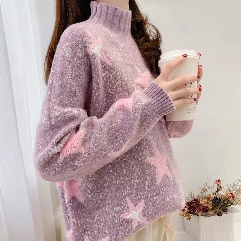 Hsa Spring New Women Half-Turtleneck Sweater and Pullobers Stars Fashion Knit Jumpers Loose pull femme sueter mujer 2020 pink
Hsa Spring New Women Half-Turtleneck Sweater and Pullobers Stars Fashion Knit Jumpers Loose pull femme sueter mujer 2020 pink