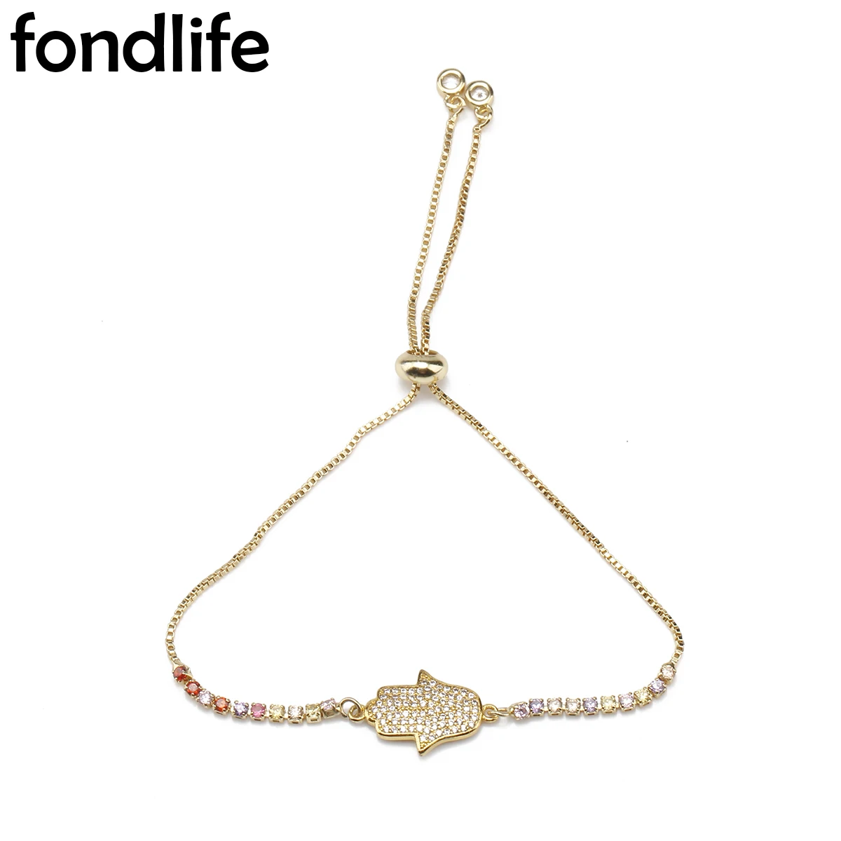 

Full Cubic Zirconia Stones Hamsa Hand Lucky Charm Bracelet Women Eveyday Fun Fashion Red Rope Gold-plated Chain Jewelry Present
