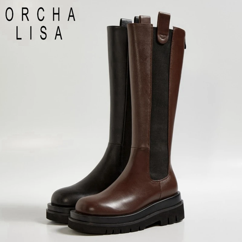ORCHALISA Size 33-43 Slip On Genuine Leather Boots Women Thick High Sole Chelsea British Style Winter Platform Knee High Bootie
ORCHALISA Size 33-43 Slip On Genuine Leather Boots Women Thick High Sole Chelsea British Style Winter Platform Knee High Bootie