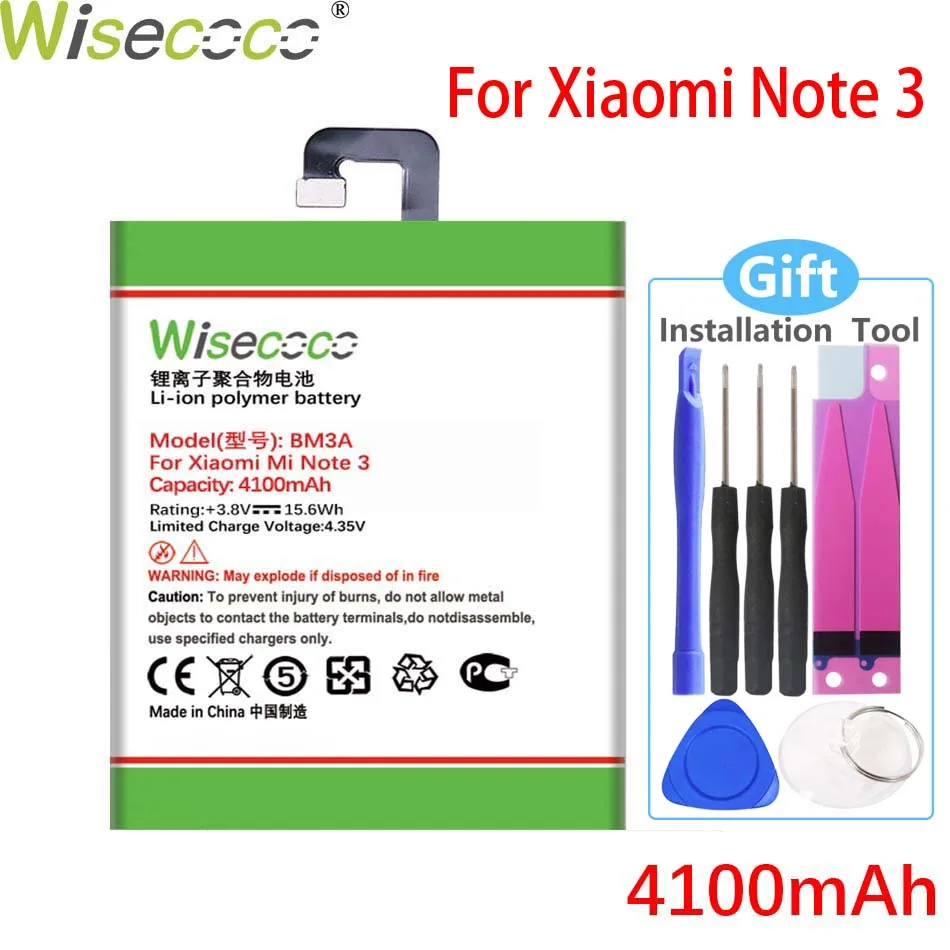 Батарея Wisecoco BM3A 4100 мАч для телефона Xiaomi Note 3 Note3 Высококачественная сменная