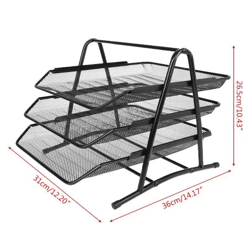 3 Tier Metal Mesh Document Rack File Holder Letter Tray for Home Office Desk Organizer Supplies L29K